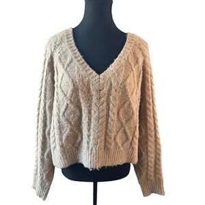 Happily Grey Knit‎ Sweater Beige Textured Pullover Women's Size Medium